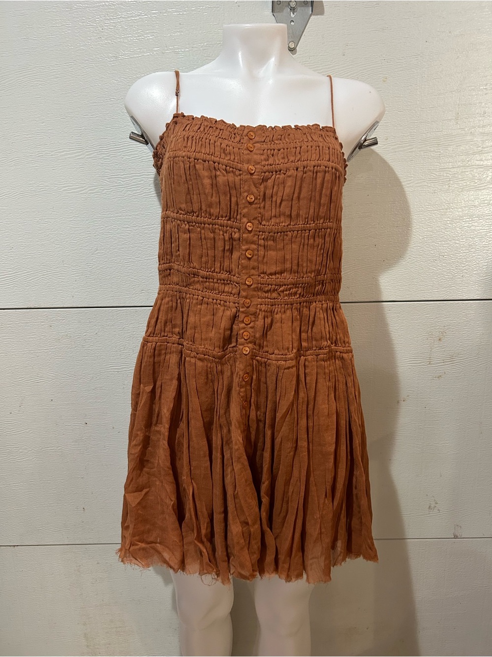Free People Rust Brown Mini Dress with Buttons